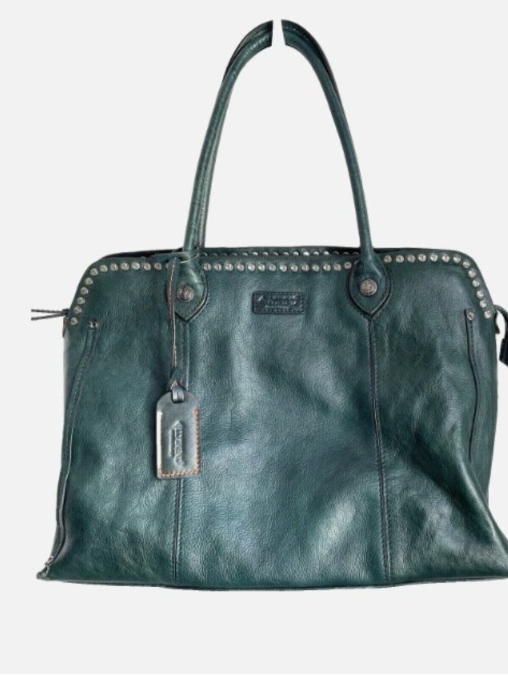Old Trend Soul Stud Satchel Purse Forest Green Genuine Leather Bag Studded